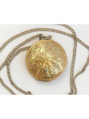 Victorian Inspired Domed Locket Gold T Floral Vintage Pendant Necklace